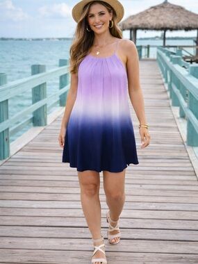 She + Sky Lavender to Navy Ombre Mini Dress Oversized Beach Vacation Cruise